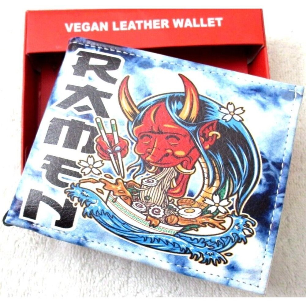 Anime Ramen Noodle Bowl Feast Handcrafted Bi-Fold Vegan Leather Wallet Gift Box